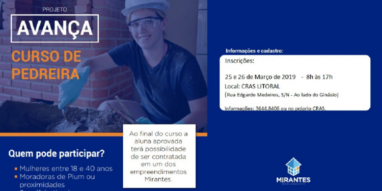Parceria da prefeitura de Parnamirim com construtora oferta vagas para curso de pedreira