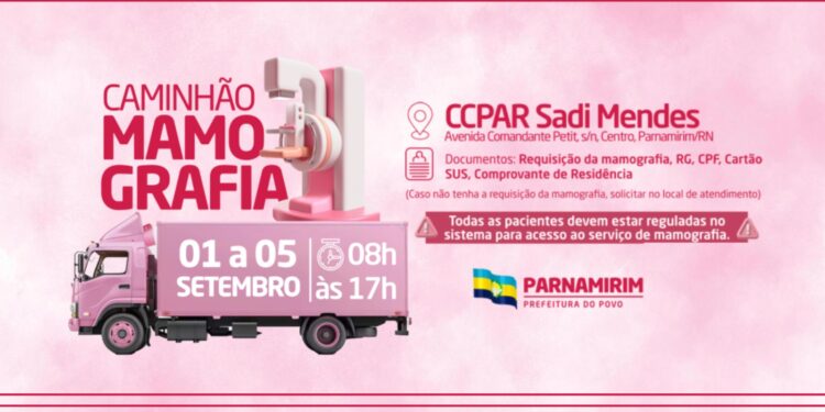 Caminhão da Mamografia: Serviço estará disponível no CCPAR, de 1 a 5 de setembr